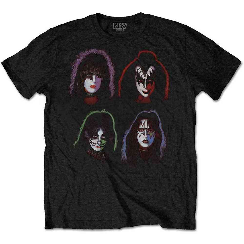 Kiss - Faces Heren Tshirt - Zwart